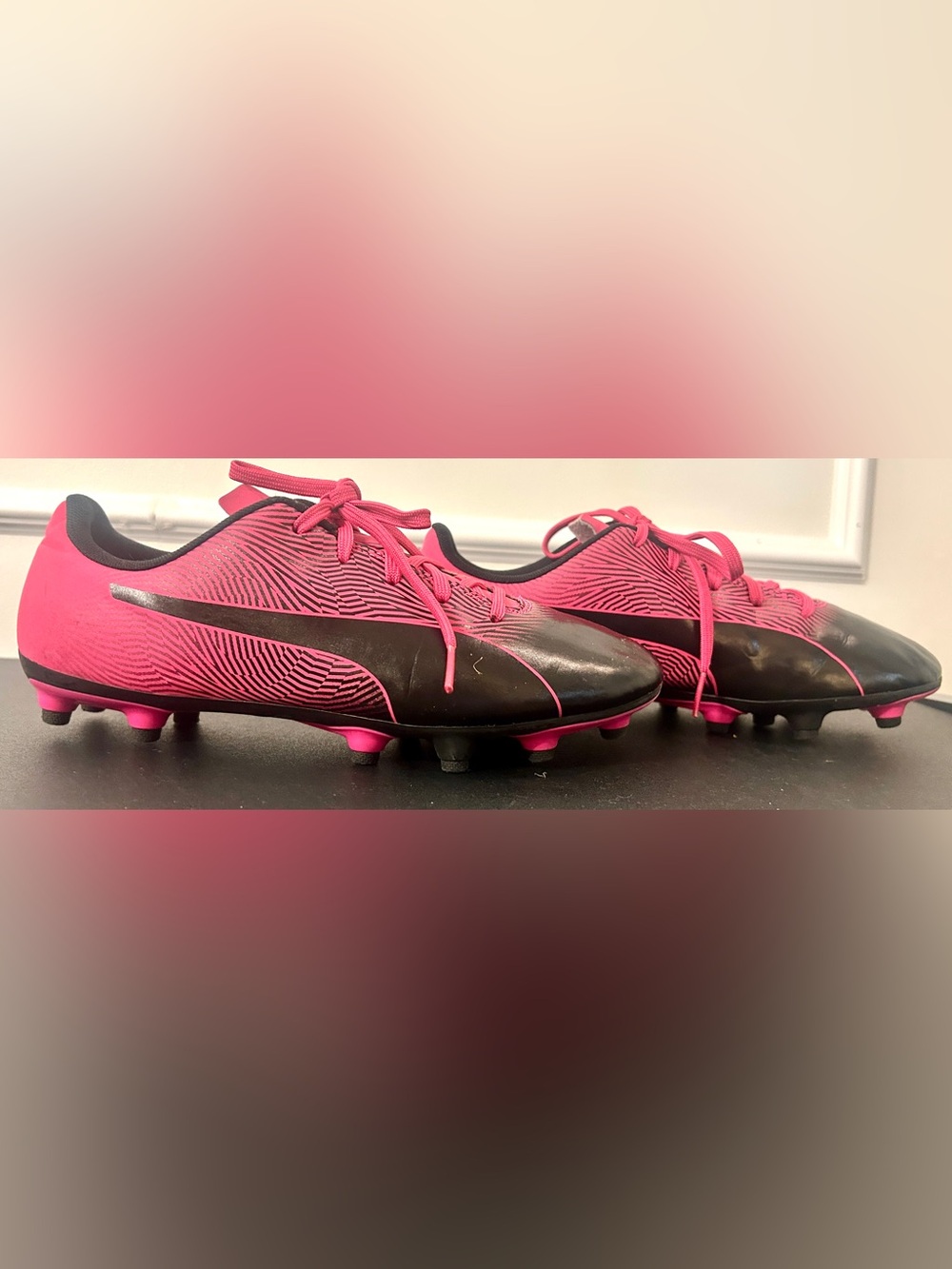 Girls Puma Soccer Cleats: Bright Pink & Black • Kids, Youth Size 6